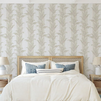 Sanibel Stripe Palm Leaf Linen Wallpaper