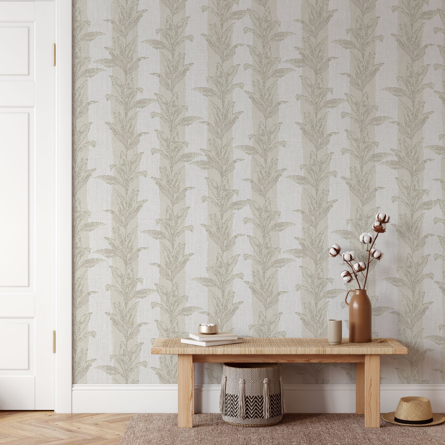 Sanibel Stripe Palm Leaf Linen Wallpaper