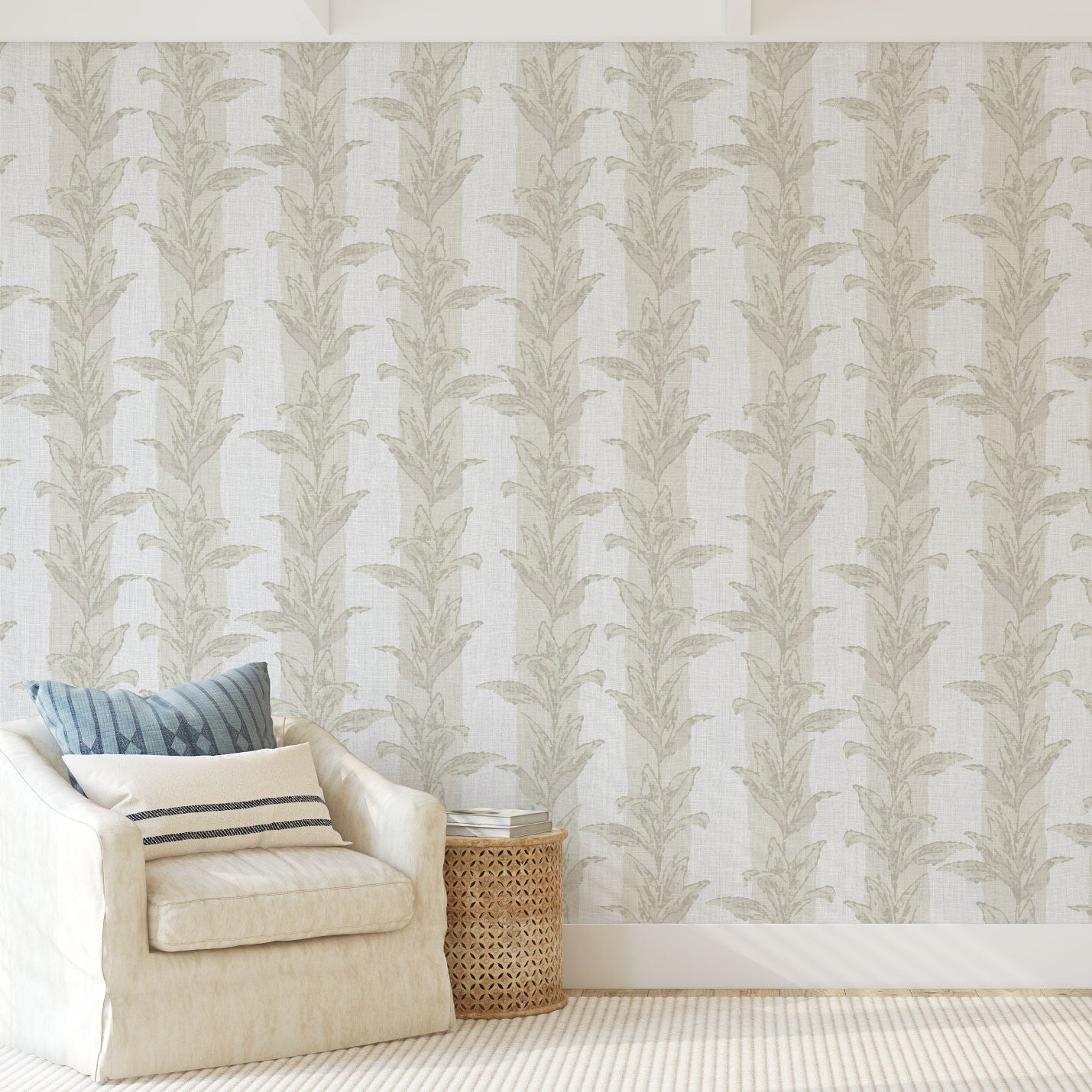 Sanibel Stripe Palm Leaf Linen Wallpaper