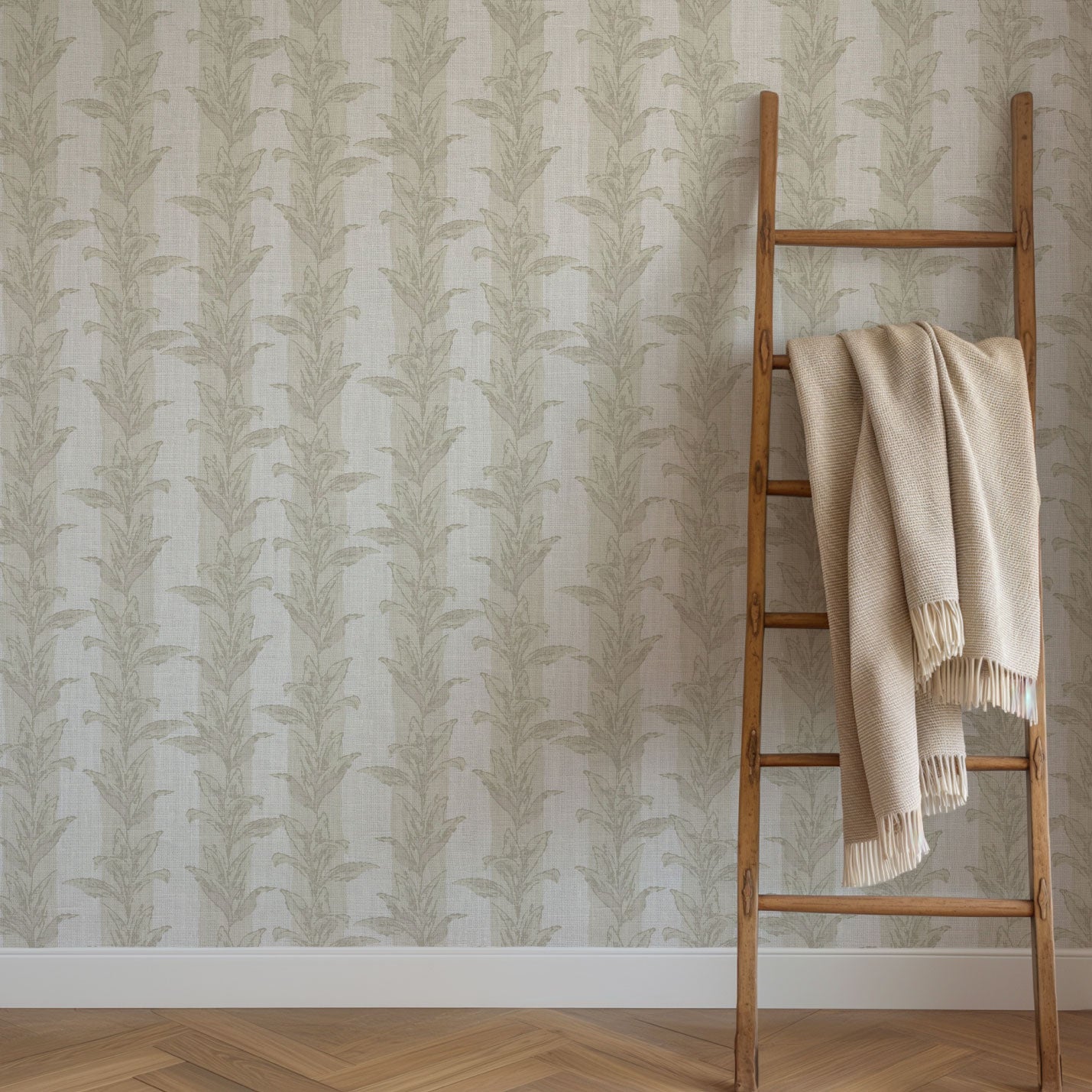 Sanibel Stripe Palm Leaf Linen Wallpaper