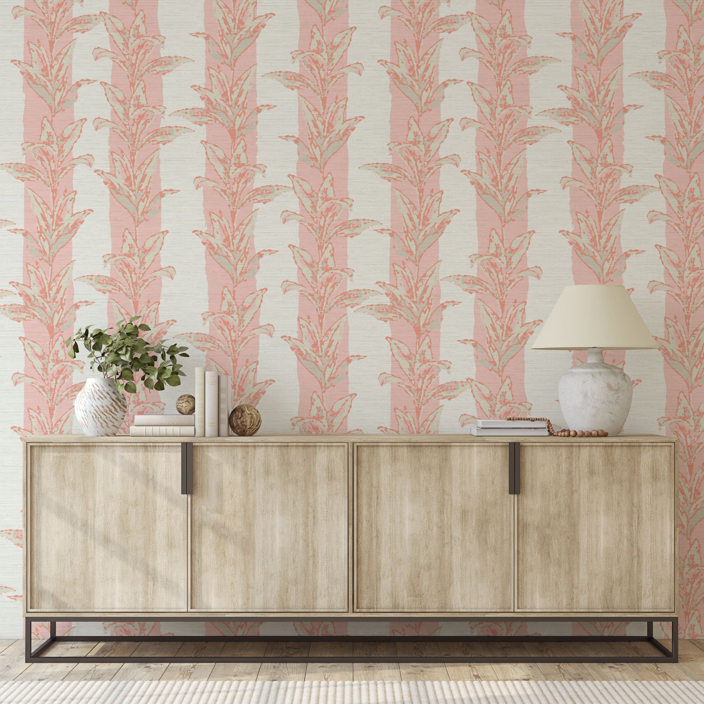 Sanibel Stripe Palm Leaf Wallpaper