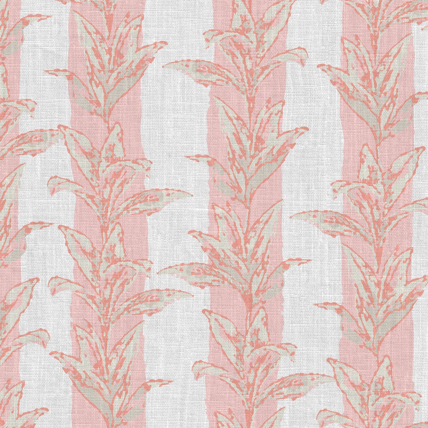 ertical cabana stripes palm leaves also arranged in a vertical stripe cascading down the wallpaper  Natural Textured Eco-Friendly Non-toxic High-quality  Sustainable Interior Design Bold Custom Tailor-made Retro chic Tropical Jungle Coastal Garden Seaside Coastal Seashore Waterfront Vacation home styling Retreat Relaxed beach vibes Beach cottage Shoreline Oceanfront Nautical Cabana preppy palm leaf linen luxury preppy pink feminine nursery baby tan