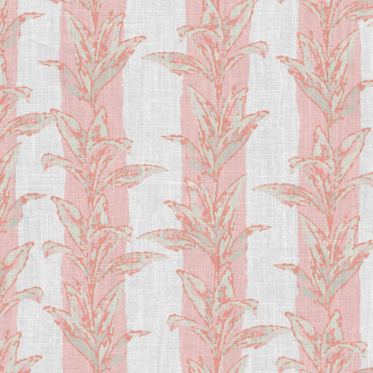 ertical cabana stripes palm leaves also arranged in a vertical stripe cascading down the wallpaper  Natural Textured Eco-Friendly Non-toxic High-quality  Sustainable Interior Design Bold Custom Tailor-made Retro chic Tropical Jungle Coastal Garden Seaside Coastal Seashore Waterfront Vacation home styling Retreat Relaxed beach vibes Beach cottage Shoreline Oceanfront Nautical Cabana preppy palm leaf linen luxury preppy pink feminine nursery baby tan