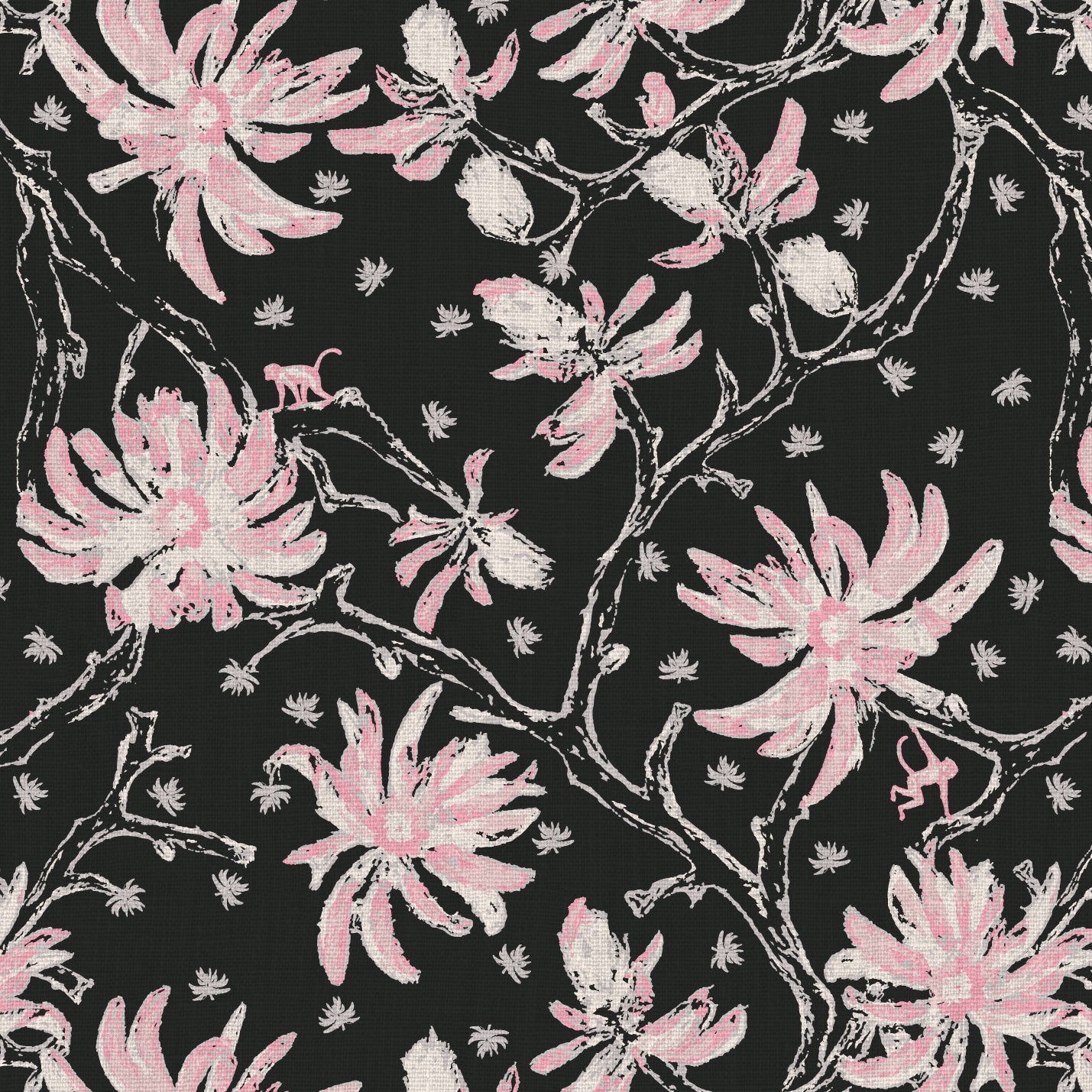 Shock the Monkey Chinoiserie Botanical Linen Wallpaper