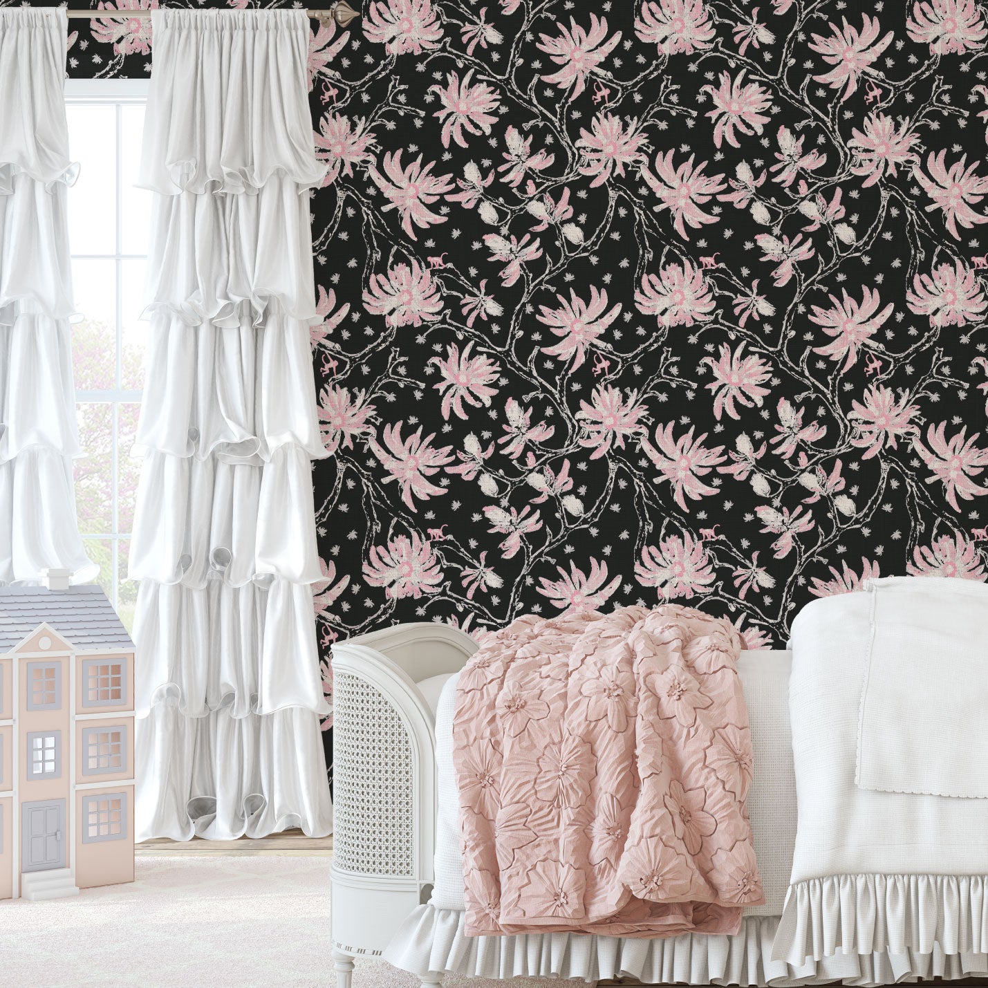Shock the Monkey Chinoiserie Botanical Linen Wallpaper