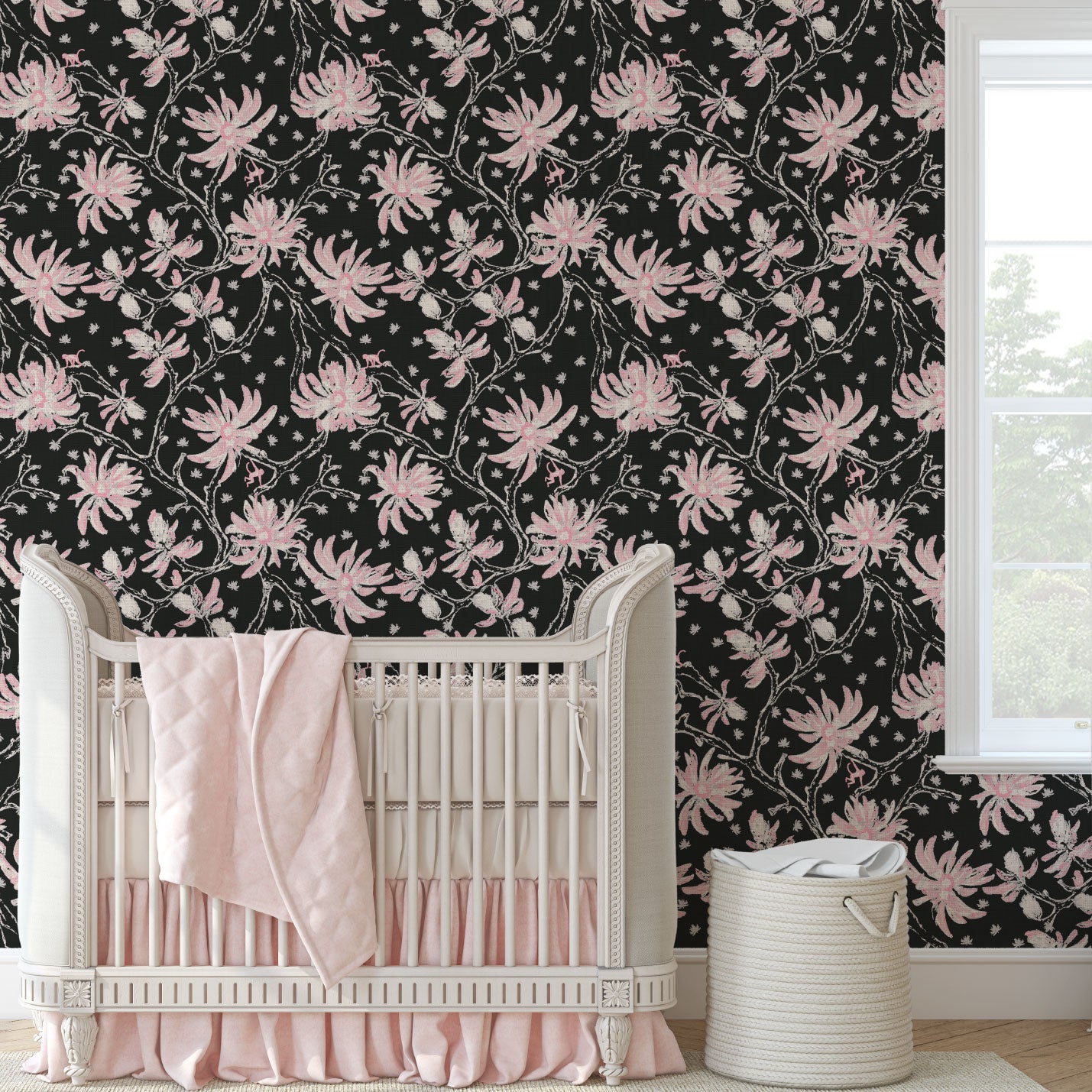 Shock the Monkey Chinoiserie Botanical Linen Wallpaper