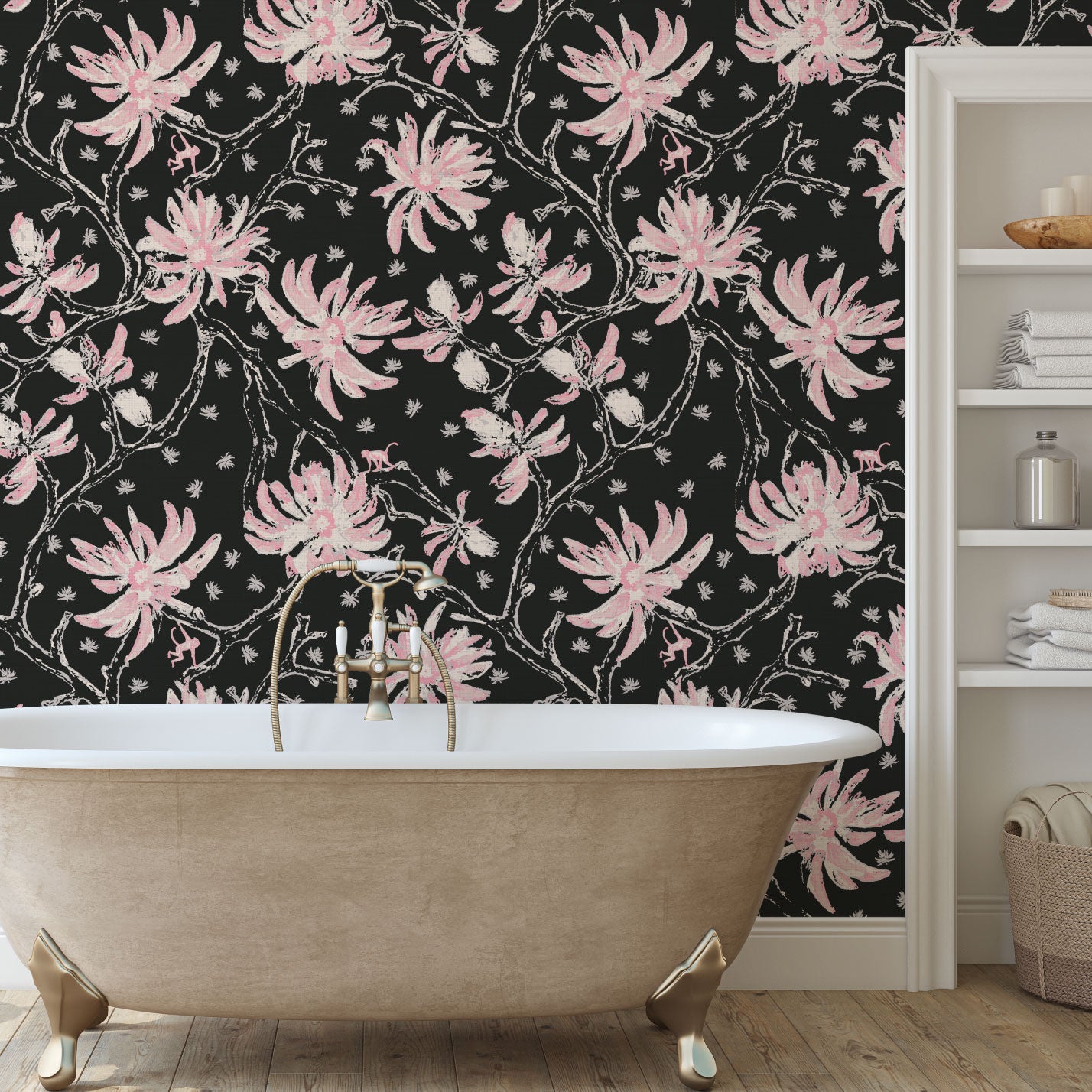 Shock the Monkey Chinoiserie Botanical Wallpaper