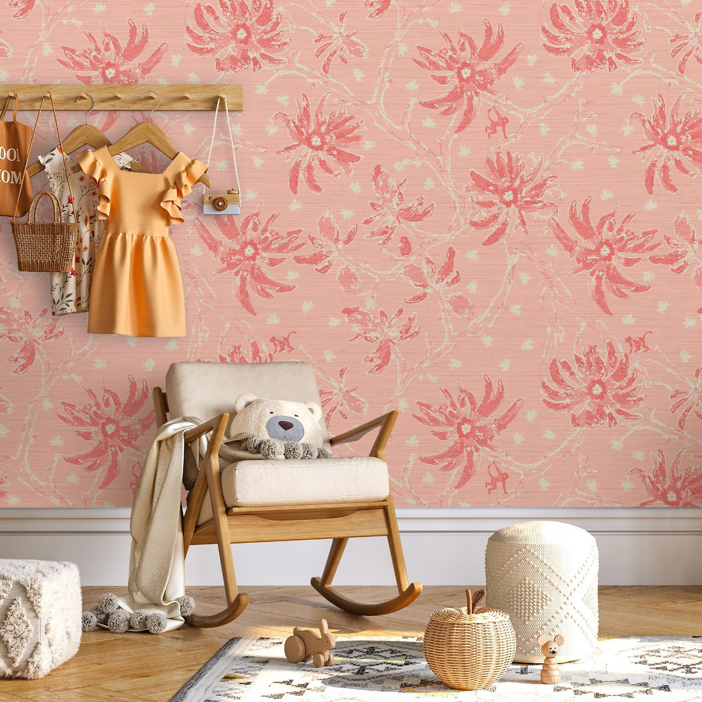 Shock the Monkey Chinoiserie Botanical Wallpaper