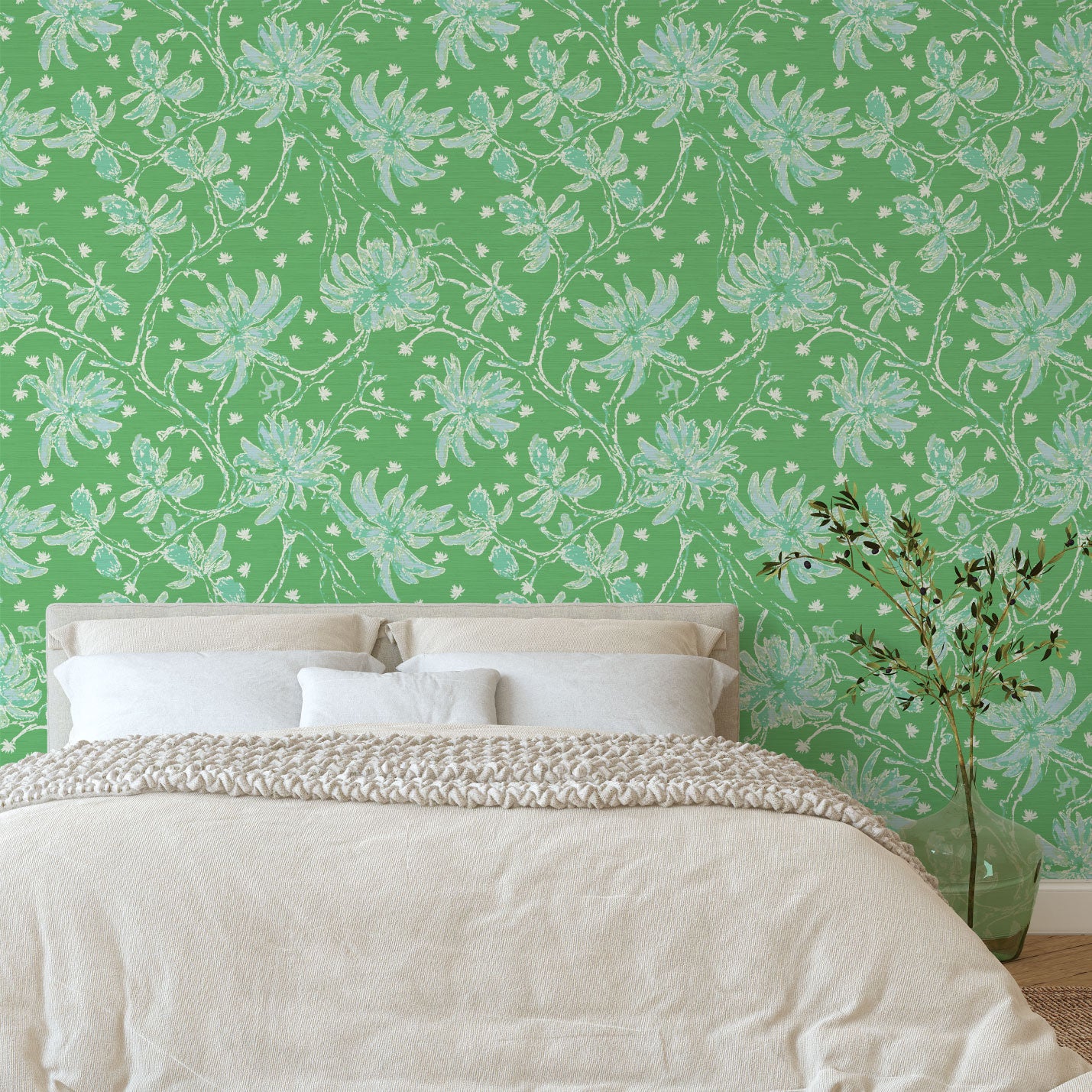 Shock the Monkey Chinoiserie Botanical Wallpaper