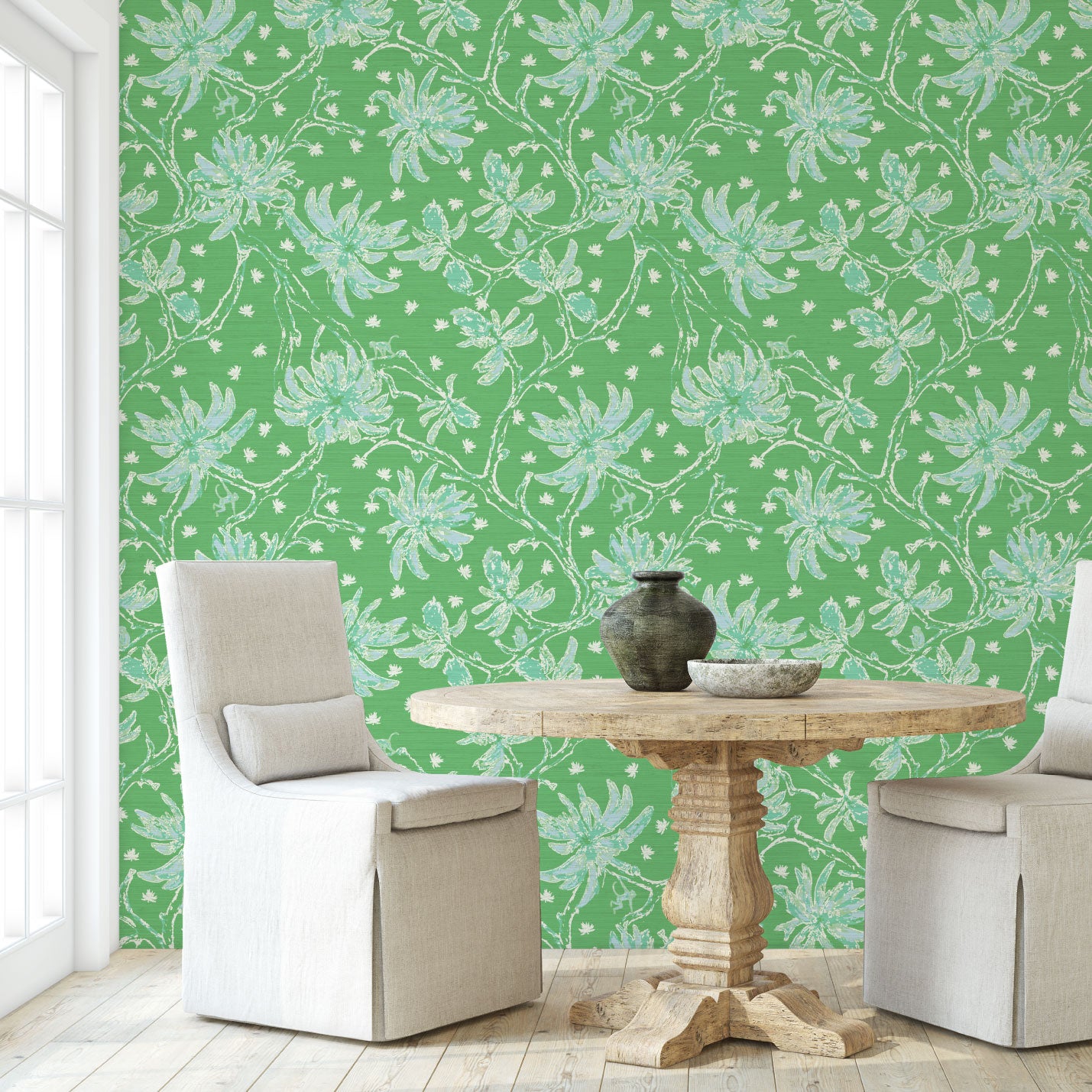 Shock the Monkey Chinoiserie Botanical Wallpaper