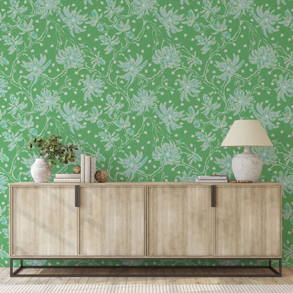 Shock the Monkey Chinoiserie Botanical Linen Wallpaper