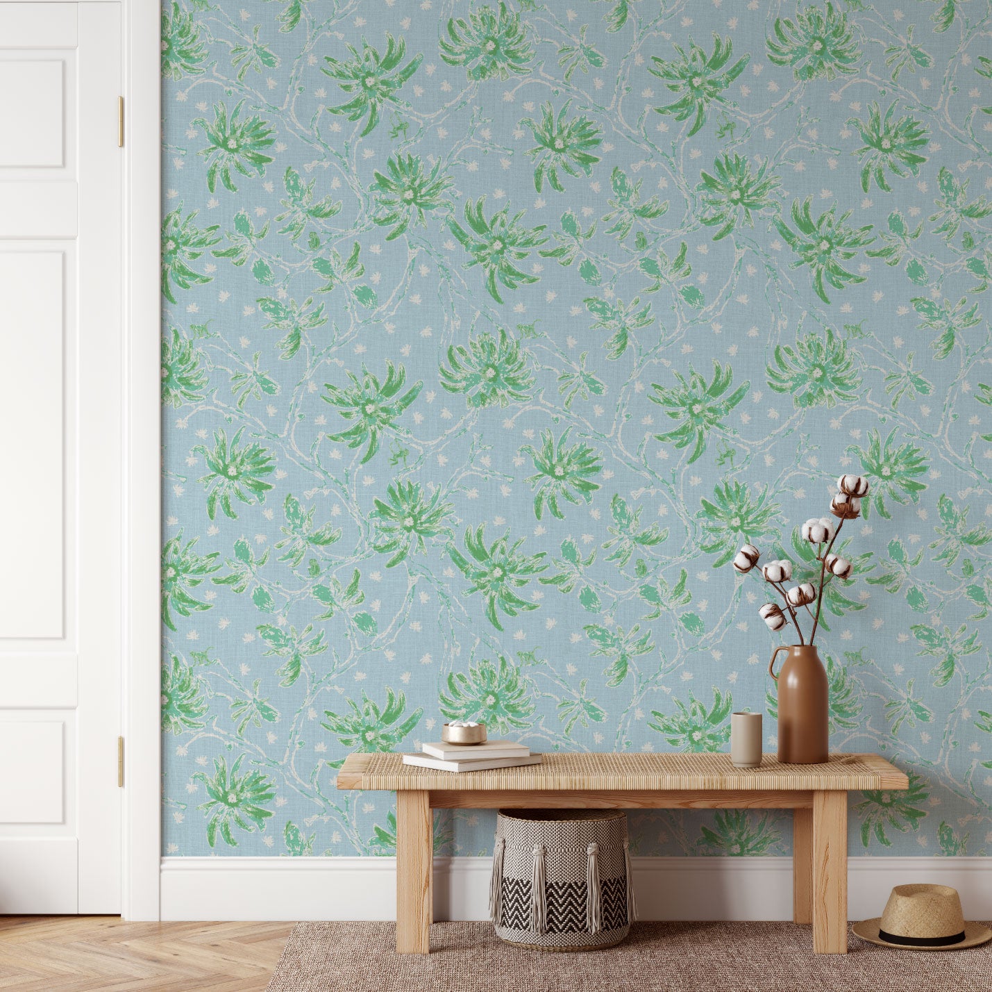 Shock the Monkey Chinoiserie Botanical Linen Wallpaper