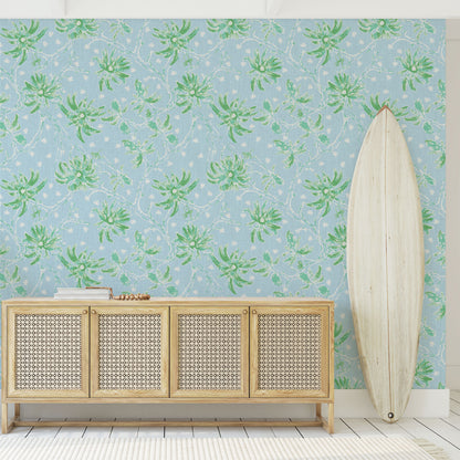 Shock the Monkey Chinoiserie Botanical Linen Wallpaper