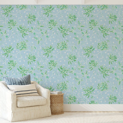 Shock the Monkey Chinoiserie Botanical Linen Wallpaper