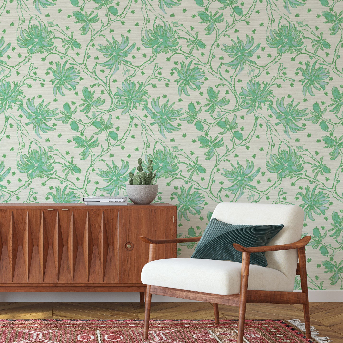 Shock the Monkey Chinoiserie Botanical Wallpaper