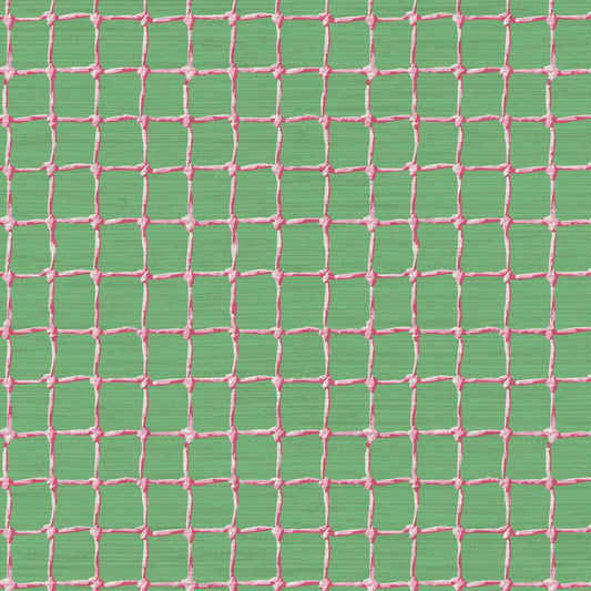 Grasscloth wallpaper Natural Textured Eco-Friendly Non-toxic High-quality Sustainable Interior Design Bold Custom Tailor-made Retro chic Tropical Jungle Coastal Cabana preppy Pickleball Sport gameroom kids stripe horizontal  kelly green grass neon hot pink net tennis pickleball