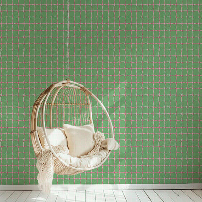 wallpaper Natural Textured Eco-Friendly Non-toxic High-quality Sustainable Interior Design Bold Custom Tailor-made Retro chic Tropical Jungle Coastal Cabana preppy Pickleball Sport gameroom kids stripe horizontal  kelly green grass neon hot pink net tennis pickleball paper weave paperweave basketweave basket weave
