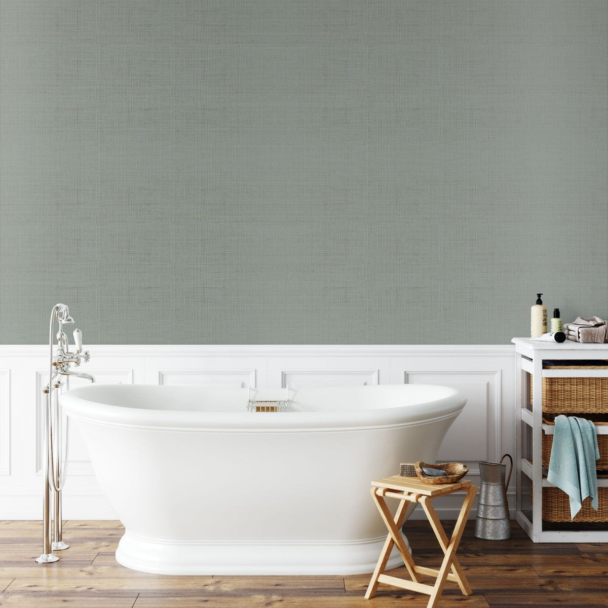Silver Grey Metallic Natural Sisal Wallpaper by Sunday Social Scene
