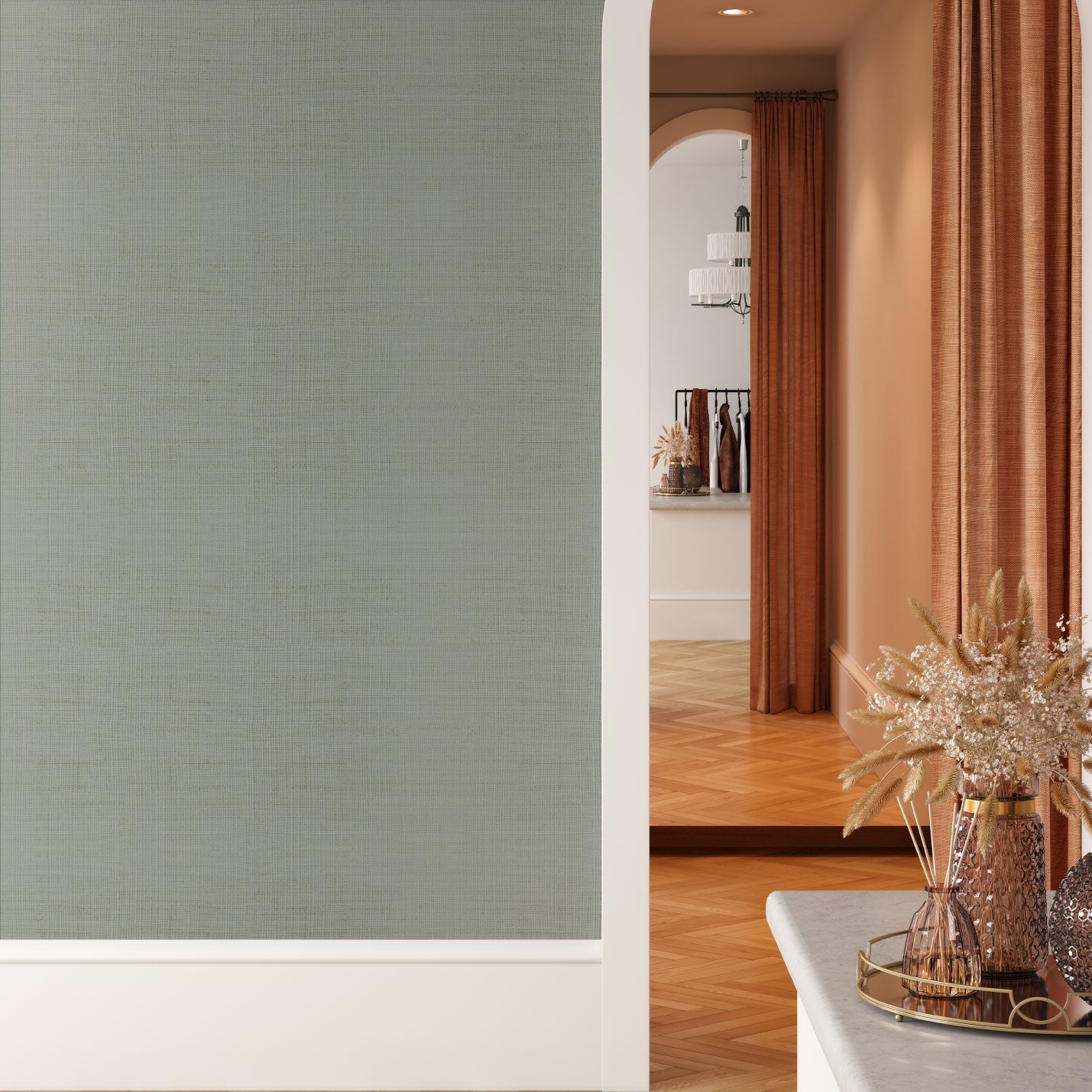 non-toxic sisal metallic textured wallpaper, eco friendly and sustainable fused to silver metallic paper on this designer wallcovering that is a tan colored neutral high-end paper  Sustainable Interior Design Bold Custom Tailor-made Retro chic Tropical Jungle Coastal Garden Seaside Coastal Seashore Waterfront Vacation home styling Retreat Relaxed beach vibes Beach cottage Shoreline Oceanfront lux contemporary timeless nature inspired
