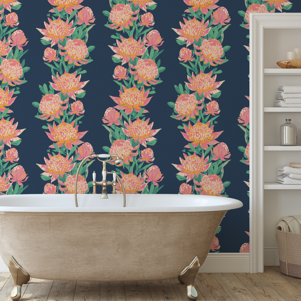 Someone Like You Protea Floral Stripe Wallpaper