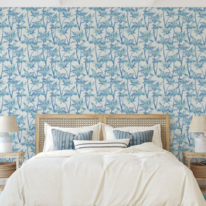 wallpaper Natural Textured Eco-Friendly Non-toxic High-quality Sustainable Interior Design Bold Custom Tailor-made Retro chic Tropical Jungle Coastal Garden Seaside Coastal Seashore Waterfront Vacation home styling Retreat Relaxed beach vibes Beach cottage Shoreline Oceanfront nature palm tree palms tonal cream sand off-white ocean sky surf blue teal linen