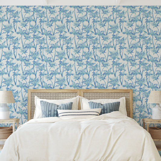wallpaper Natural Textured Eco-Friendly Non-toxic High-quality Sustainable Interior Design Bold Custom Tailor-made Retro chic Tropical Jungle Coastal Garden Seaside Coastal Seashore Waterfront Vacation home styling Retreat Relaxed beach vibes Beach cottage Shoreline Oceanfront nature palm tree palms tonal cream sand off-white ocean sky surf blue teal linen