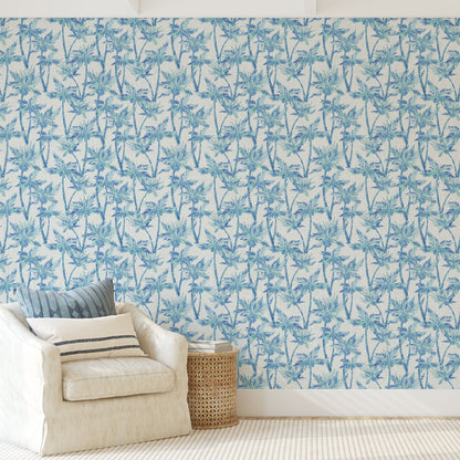 wallpaper Natural Textured Eco-Friendly Non-toxic High-quality Sustainable Interior Design Bold Custom Tailor-made Retro chic Tropical Jungle Coastal Garden Seaside Coastal Seashore Waterfront Vacation home styling Retreat Relaxed beach vibes Beach cottage Shoreline Oceanfront nature palm tree palms tonal cream sand off-white ocean sky surf blue teal linen