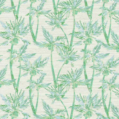 Grasscloth wallpaper Natural Textured Eco-Friendly Non-toxic High-quality Sustainable Interior Design Bold Custom Tailor-made Retro chic Tropical Jungle Coastal Garden Seaside Coastal Seashore Waterfront Vacation home styling Retreat Relaxed beach vibes Beach cottage Shoreline Oceanfront nature palm tree palms tonal cream off-white beige green jungle mint sage