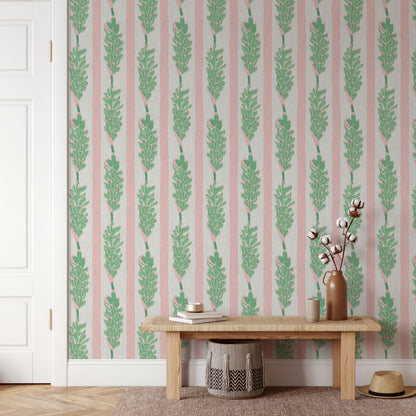 Summer Lovin' Floral Stripe Linen Wallpaper