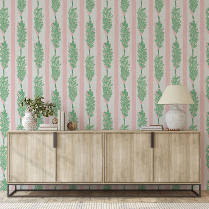 Summer Lovin' Floral Stripe Linen Wallpaper