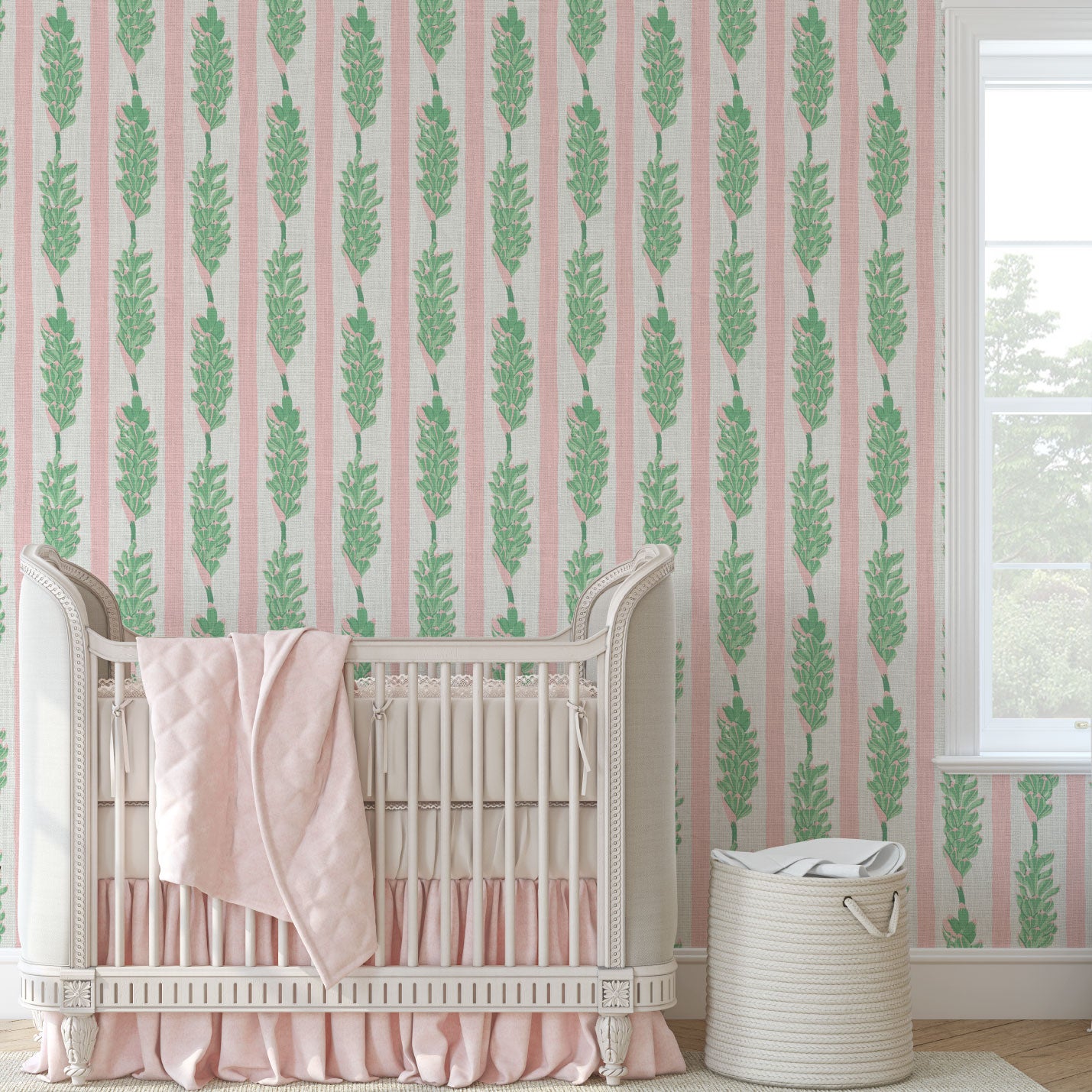 Summer Lovin' Floral Stripe Linen Wallpaper