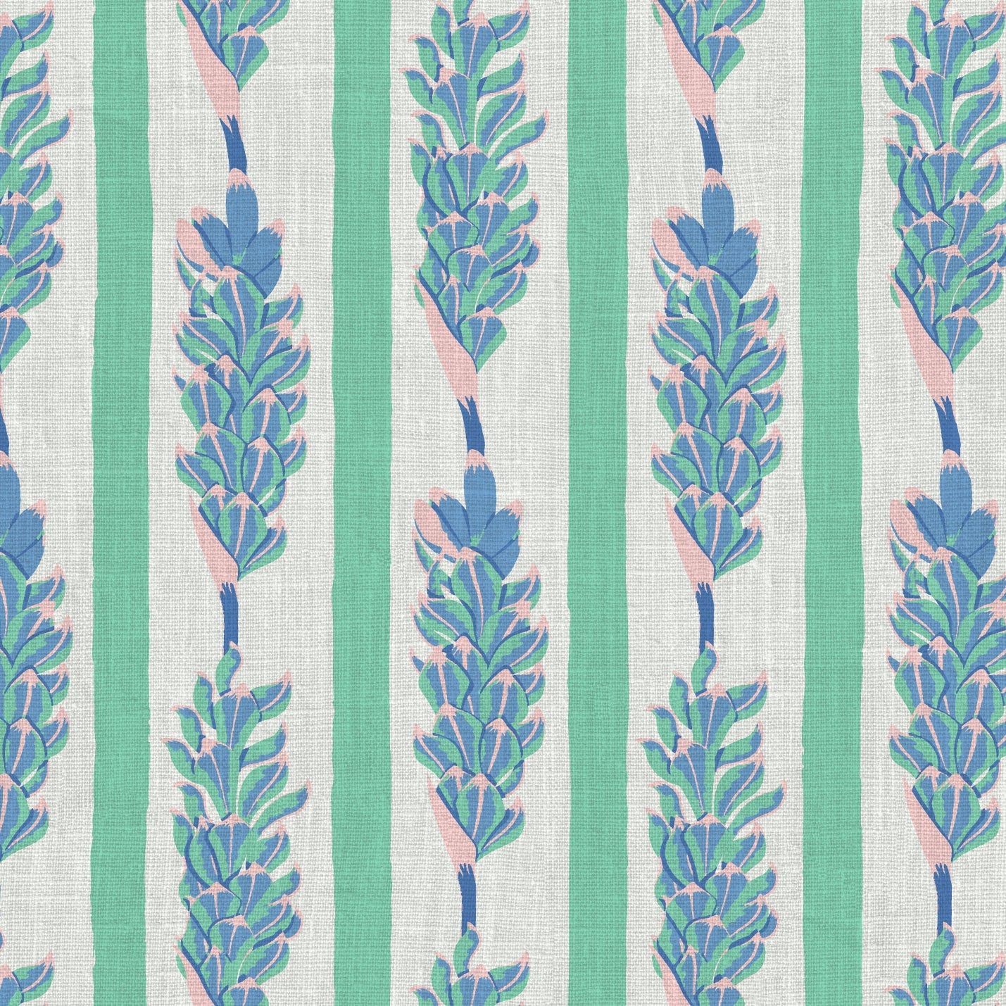 wallpaper Natural Textured Eco-Friendly Non-toxic High-quality Sustainable Interior Design Bold Custom Tropical Jungle Coastal Garden Seaside Seashore Waterfront Vacation home styling Retreat Relaxed beach vibes Beach cottage Shoreline Oceanfront Nautical Cabana preppy vertical stripe botanical flower floral pink green white kids girl lavender linen
