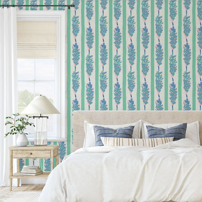 wallpaper Natural Textured Eco-Friendly Non-toxic High-quality Sustainable Interior Design Bold Custom Tropical Jungle Coastal Garden Seaside Seashore Waterfront Vacation home styling Retreat Relaxed beach vibes Beach cottage Shoreline Oceanfront Nautical Cabana preppy vertical stripe botanical flower floral pink green white kids girl lavender linen