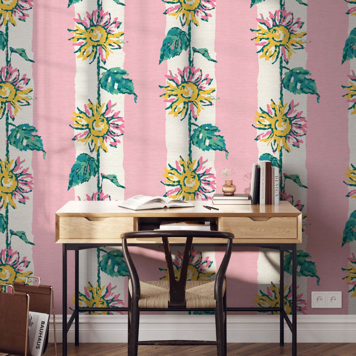 Sunshine State of Mind Sunflower Stripe Wallpaper