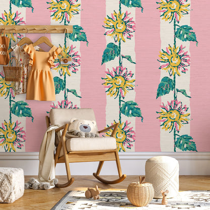 Sunshine State of Mind Sunflower Stripe Wallpaper