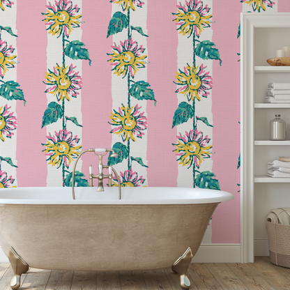 Sunshine State of Mind Sunflower Stripe Wallpaper