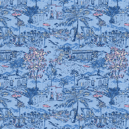 wallpaper Natural Textured Eco-Friendly Non-toxic High-quality Sustainable Interior Design Bold Custom Tailor-made Retro chic tropical coastal garden vacation toile toile de jouy vintage spanish houses car palm tree bougainvillea preppy timeless classic nature mountains ojai california floral flowers french blue navy pastel pink linen