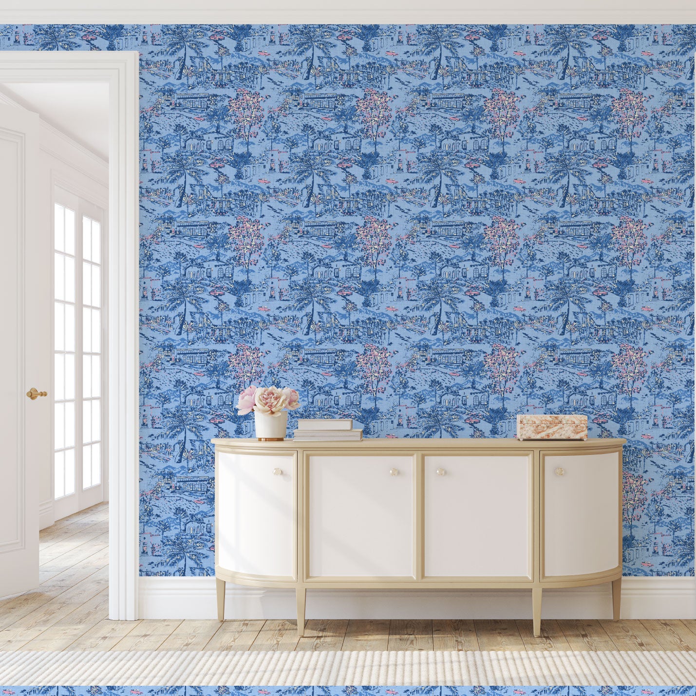 Room With A View Scenic Toile Linen Wallpaper