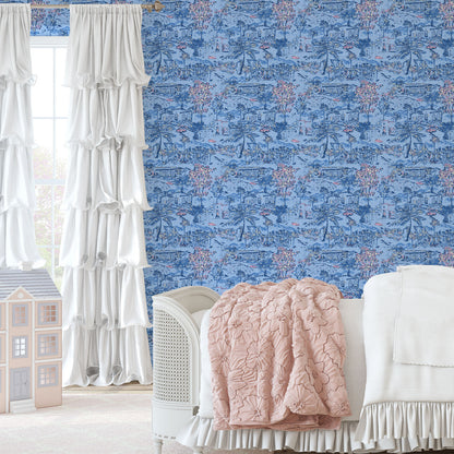 Room With A View Scenic Toile Linen Wallpaper
