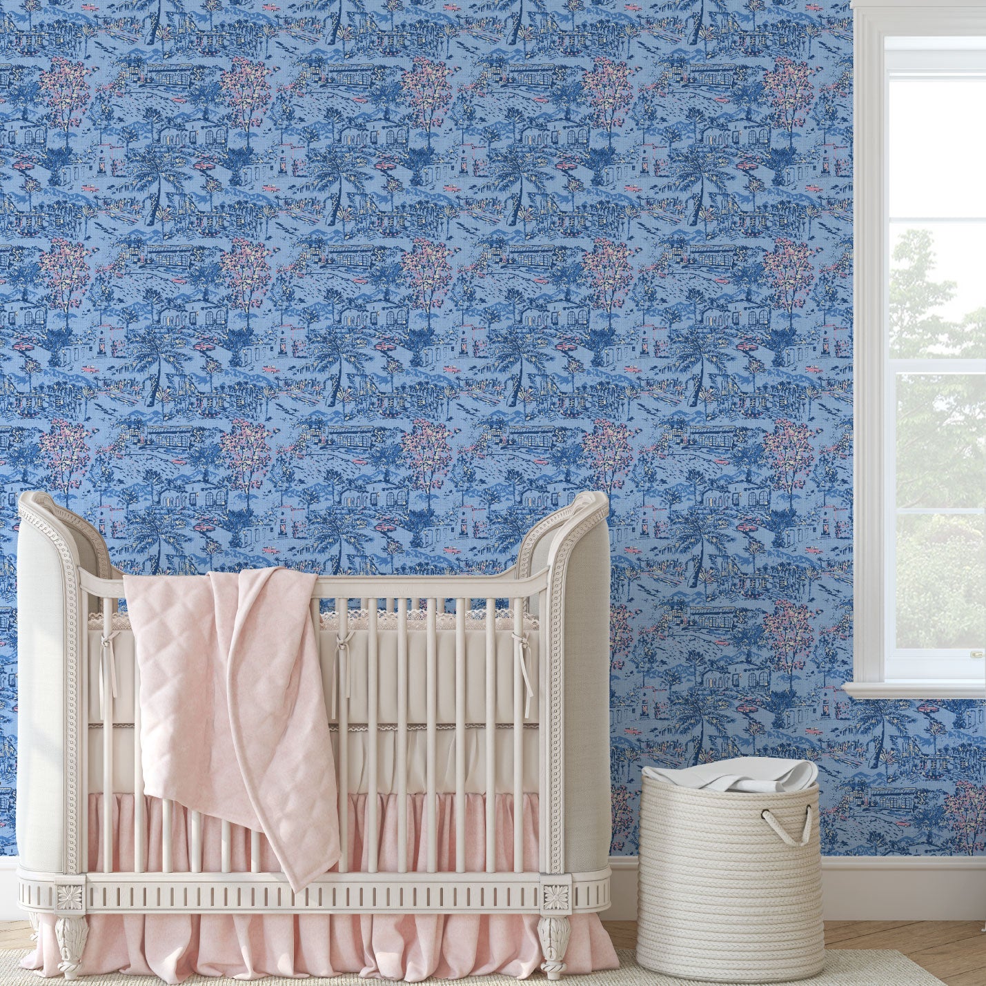 Room With A View Scenic Toile Linen Wallpaper