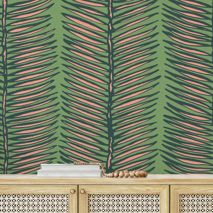 Tickets to Paradise Palm Leaf Stripe Wallpaper