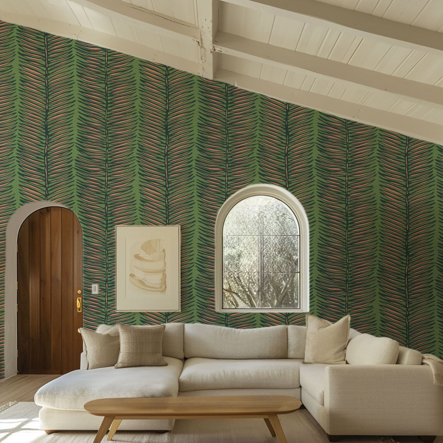 Tickets to Paradise Palm Leaf Stripe Wallpaper
