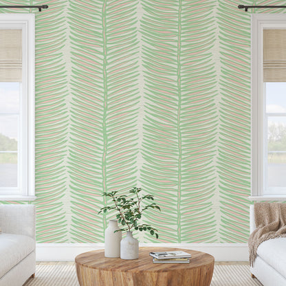 Tickets to Paradise Palm Leaf Stripe Wallpaper