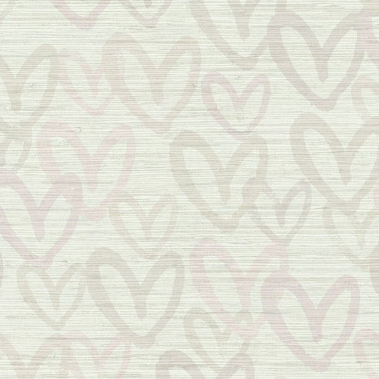 Printed grasscloth wallpaper in allover oversized layered heart print great for kids bedrooms and playroom for a fun and happy wallpaper print design and decor Natural Textured Eco-Friendly Non-toxic High-quality Sustainable Interior Design Bold Custom Tailor-made Retro chic House of Shan Imperfect heart white black