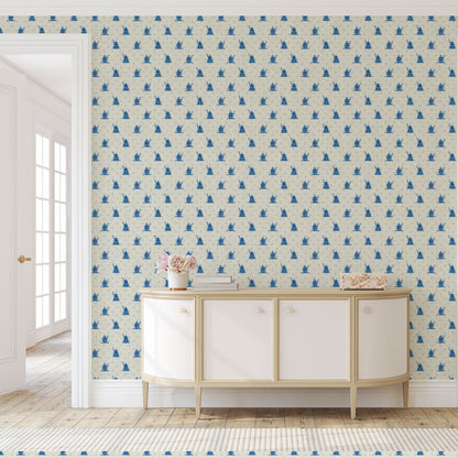 wallpaper Natural Textured Eco-Friendly Non-toxic High-quality Sustainable Interior Design Bold Custom Tailor-made Retro chic Grandmillennial Maximalism Traditional Dopamine decor french blue cream royal off-white chintz chinoiserie asian inspired pagoda chinese stripe geo geometric linen