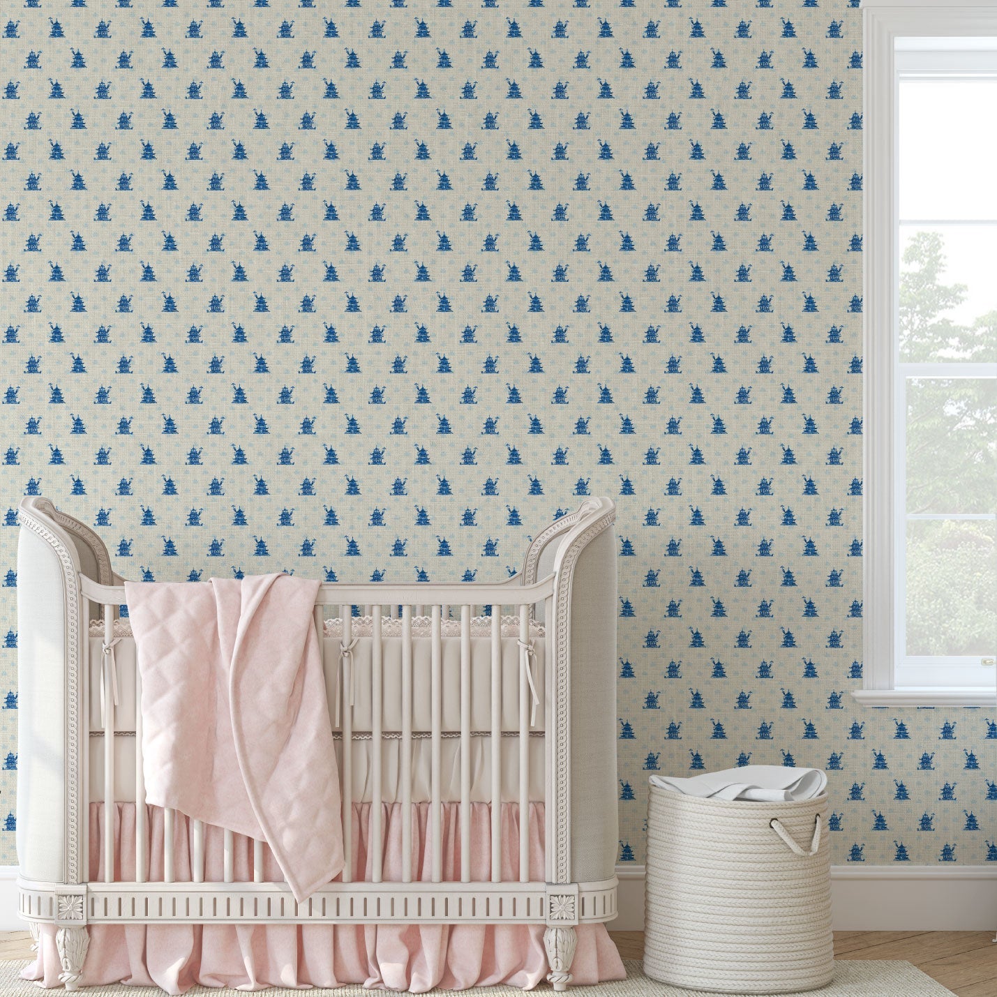 wallpaper Natural Textured Eco-Friendly Non-toxic High-quality Sustainable Interior Design Bold Custom Tailor-made Retro chic Grandmillennial Maximalism Traditional Dopamine decor french blue cream royal off-white chintz chinoiserie asian inspired pagoda chinese stripe geo geometric linen