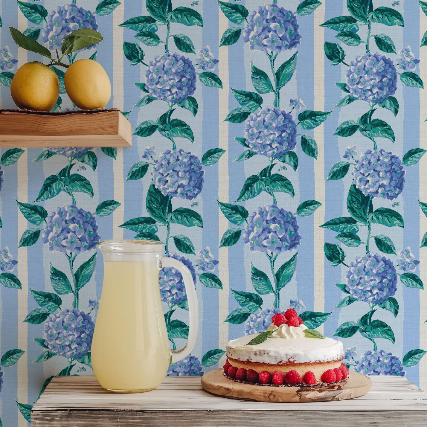 Welcome to Bloom Town Hydrangea Stripe Wallpaper