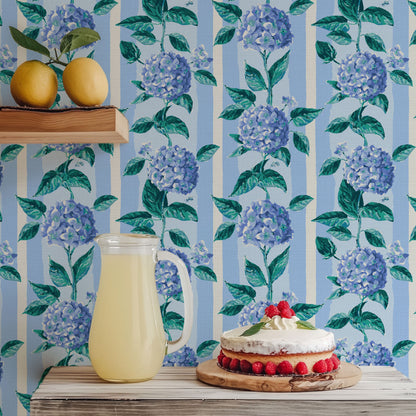 Welcome to Bloom Town Hydrangea Stripe Wallpaper
