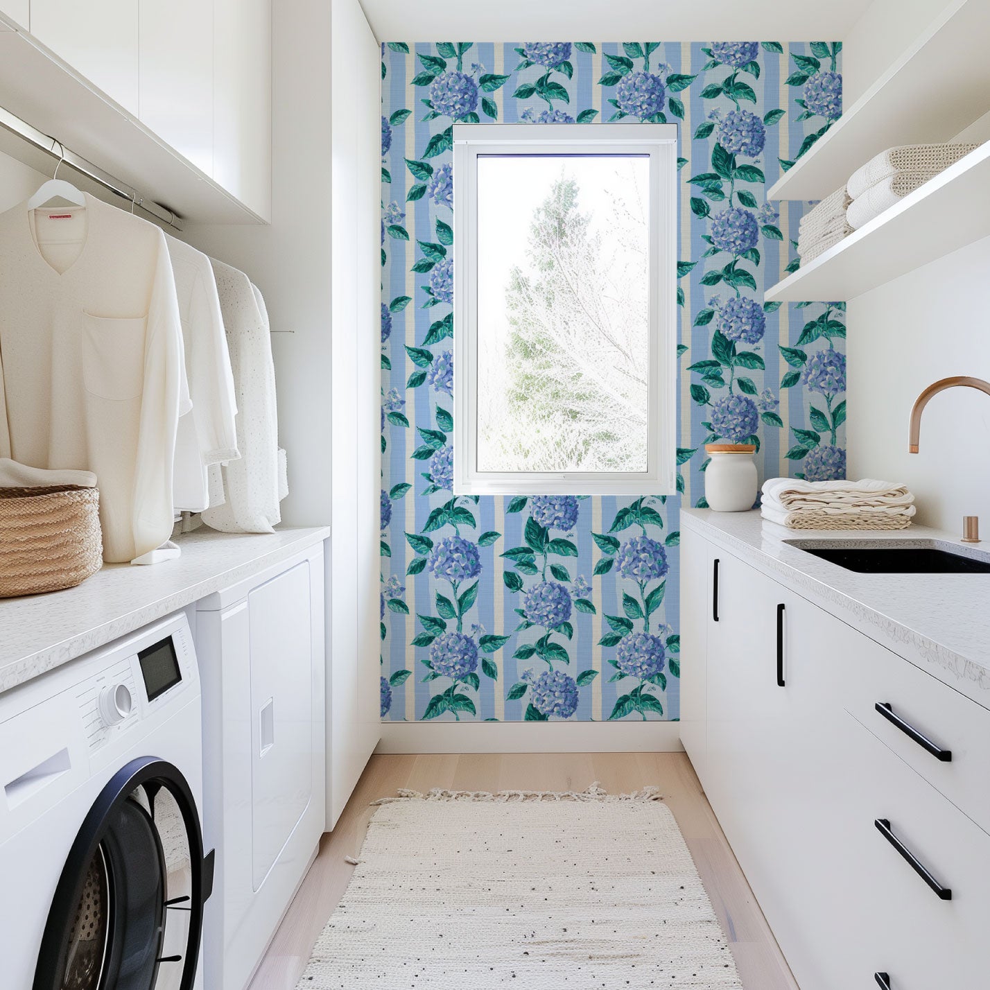 Welcome to Bloom Town Hydrangea Stripe Wallpaper