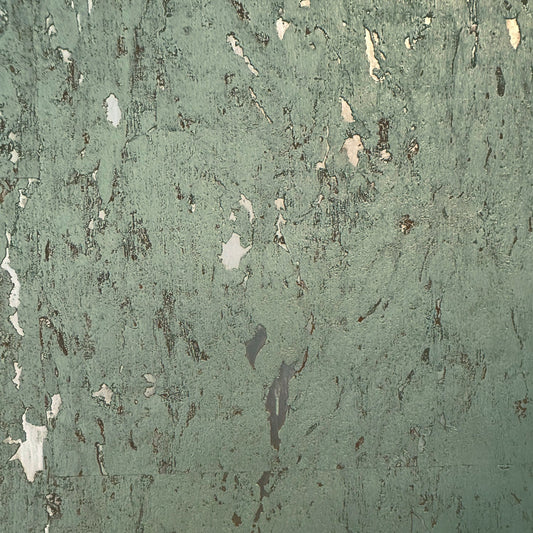 Natural Textured Eco-Friendly Non-toxic High-quality Sustainable practices Sustainability Interior Design Wall covering Bold Wallpaper Custom Tailor-made Retro chic cork nature luxury metallic shiny wood timeless coastal vacation interior design grain high-end moss green silver earthtone painted metallic